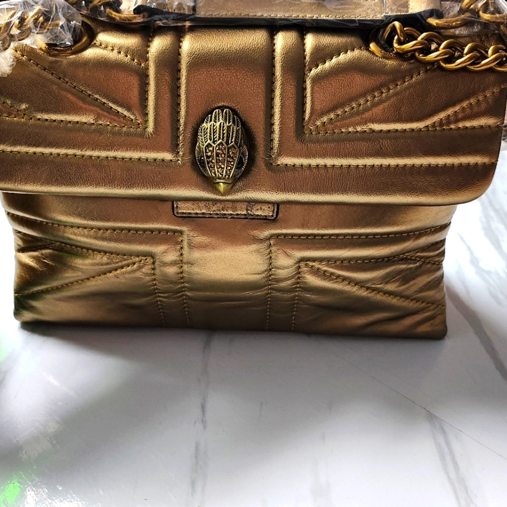 - KURT GEIGER LONDON KENSINGTON LEATHER  SHOULDER BAG IN GOLD